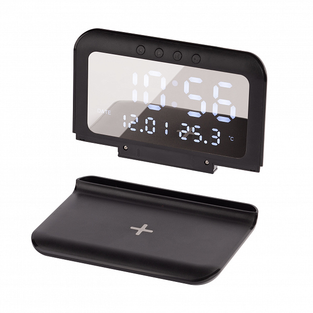 Настольные часы "Smart Time" с беспроводным (15W) зарядным устройством, будильником и термометром, со съёмным дисплеем с логотипом в Екатеринбурге заказать по выгодной цене в кибермаркете AvroraStore