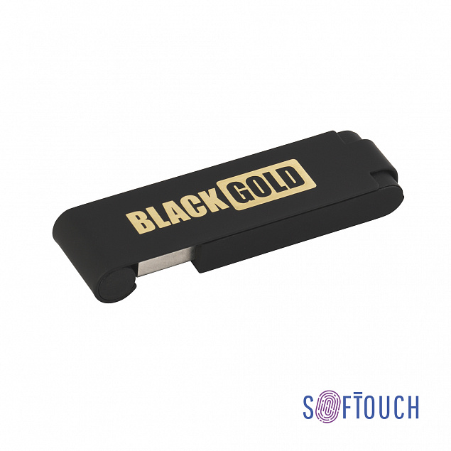 Флеш-карта "Case", объем памяти 16GB, черный/золото, покрытие soft touch с логотипом в Екатеринбурге заказать по выгодной цене в кибермаркете AvroraStore