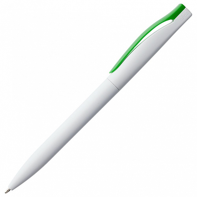 Ручка шариковая Pin, белая с зеленым с логотипом в Екатеринбурге заказать по выгодной цене в кибермаркете AvroraStore