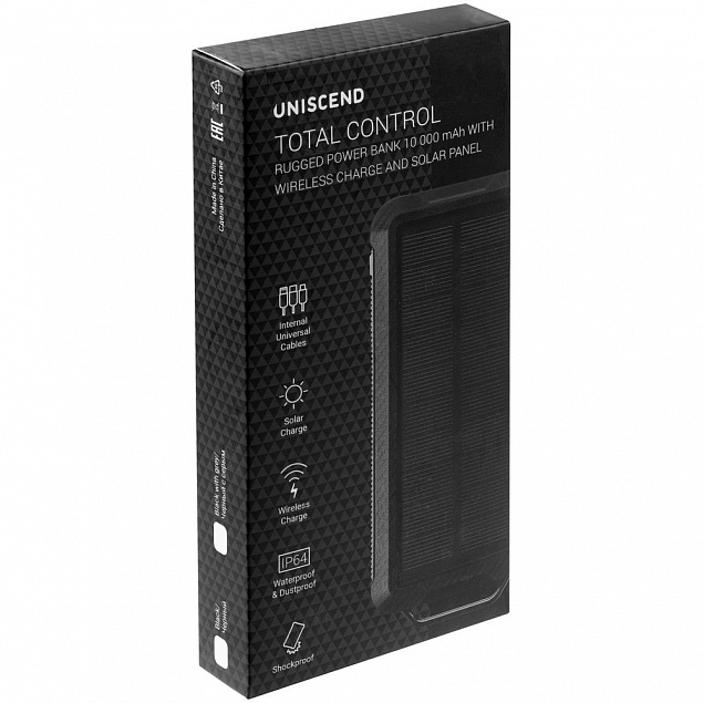 Аккумулятор защищенный Total Control 10000 мАч, черный с логотипом в Екатеринбурге заказать по выгодной цене в кибермаркете AvroraStore