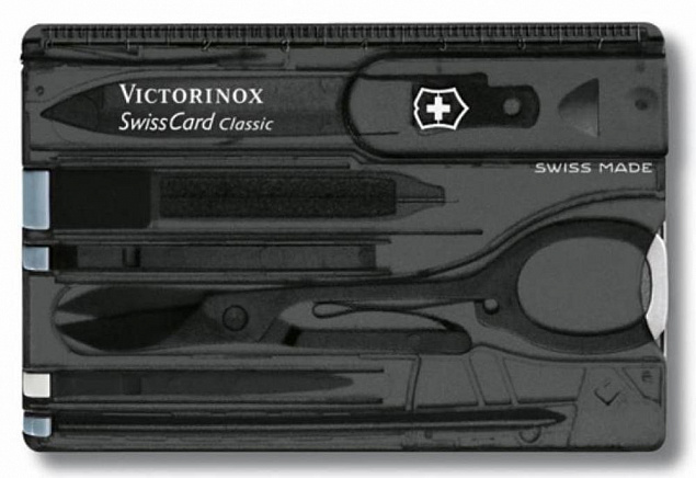 Набор инструментов SwissCard, полупрозрачный черный с логотипом в Екатеринбурге заказать по выгодной цене в кибермаркете AvroraStore