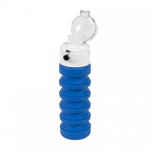 Бутылка для воды складная с карабином SPRING; синяя, 550/250 мл, силикон с логотипом в Екатеринбурге заказать по выгодной цене в кибермаркете AvroraStore