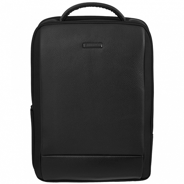 Рюкзак для ноутбука Santiago Slim с кожаной отделкой, черный с логотипом в Екатеринбурге заказать по выгодной цене в кибермаркете AvroraStore