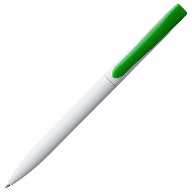 Ручка шариковая Pin, белая с зеленым с логотипом в Екатеринбурге заказать по выгодной цене в кибермаркете AvroraStore