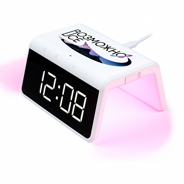 Настольные часы с подсветкой и беспроводной зарядкой 15W Flame, белый Возможно все с логотипом в Екатеринбурге заказать по выгодной цене в кибермаркете AvroraStore
