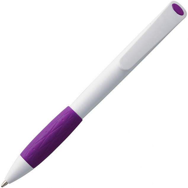 Ручка шариковая Grip, белая с фиолетовым с логотипом в Екатеринбурге заказать по выгодной цене в кибермаркете AvroraStore