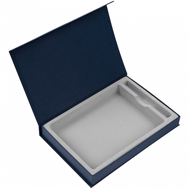 Коробка Silk с ложементом под ежедневник и ручку, синяя с логотипом в Екатеринбурге заказать по выгодной цене в кибермаркете AvroraStore