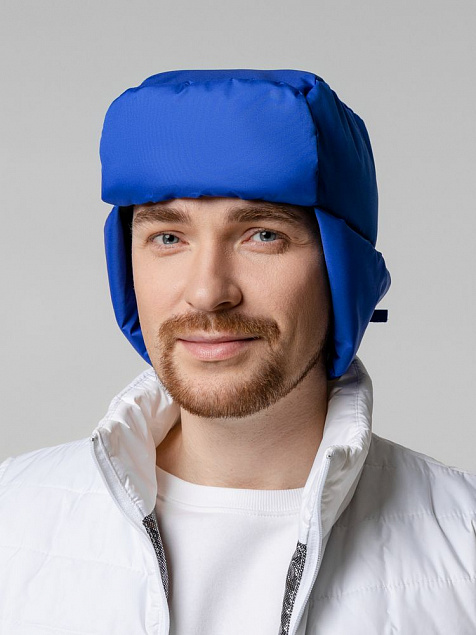 Шапка-ушанка Shelter, ярко-синяя с логотипом в Екатеринбурге заказать по выгодной цене в кибермаркете AvroraStore