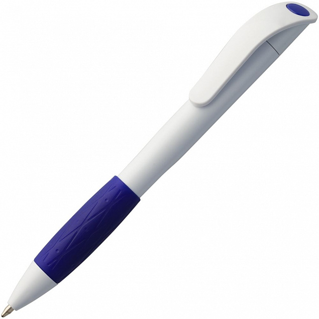 Ручка шариковая Grip, белая с синим с логотипом в Екатеринбурге заказать по выгодной цене в кибермаркете AvroraStore