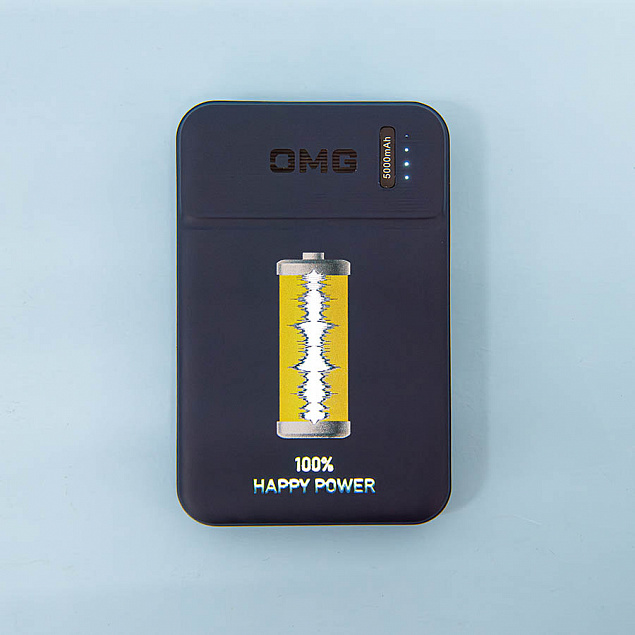 Универсальный аккумулятор OMG Flash 5 (5000 мАч) с подсветкой и soft touch, синий, 9,8х6.3х1,3 см с логотипом в Екатеринбурге заказать по выгодной цене в кибермаркете AvroraStore
