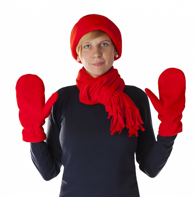 Комплект Unit Fleecy: шарф, шапка, варежки, красный с логотипом в Екатеринбурге заказать по выгодной цене в кибермаркете AvroraStore