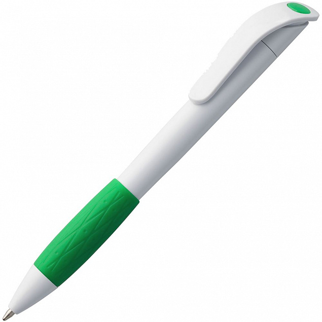Ручка шариковая Grip, белая с зеленым с логотипом в Екатеринбурге заказать по выгодной цене в кибермаркете AvroraStore