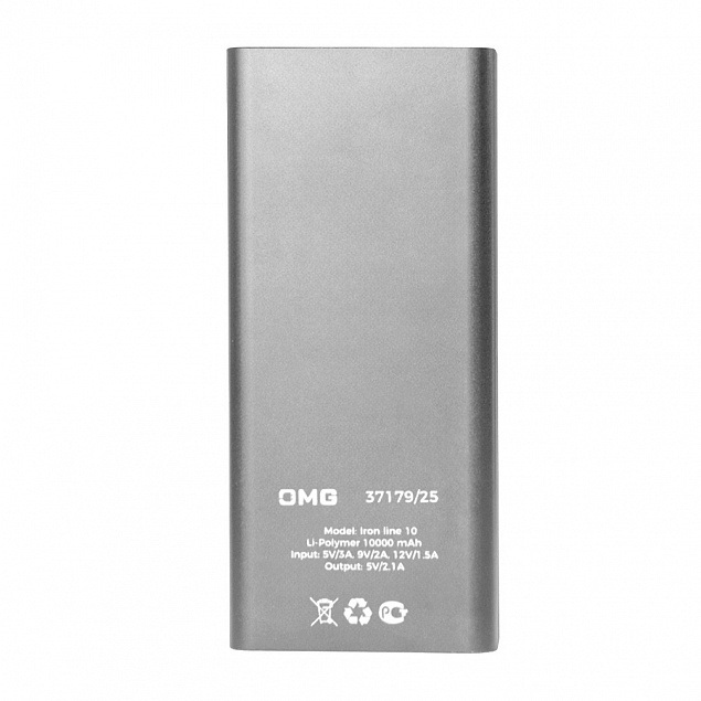 Универсальный аккумулятор OMG Iron line 10 (10000 мАч), металл, серебристый, 14,7х6.6х1,5 см с логотипом в Екатеринбурге заказать по выгодной цене в кибермаркете AvroraStore