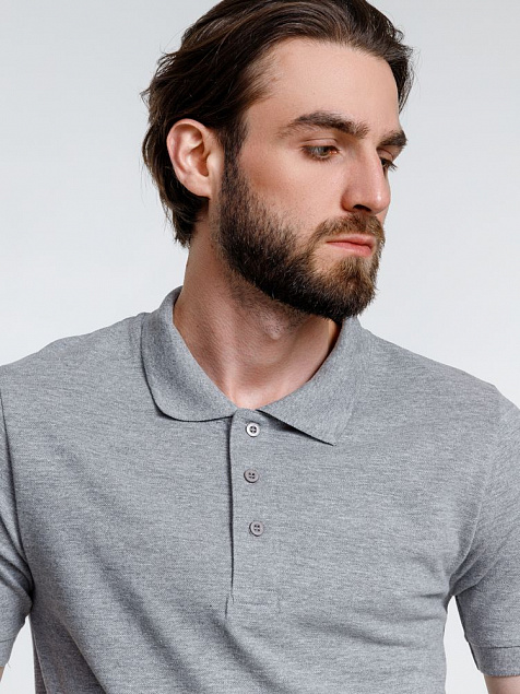 Рубашка поло мужская Adam, серый меланж с логотипом в Екатеринбурге заказать по выгодной цене в кибермаркете AvroraStore