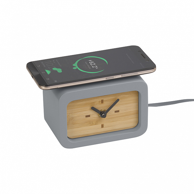 Часы "Stonehenge" с беспроводным зарядным устройством, камень/бамбук с логотипом в Екатеринбурге заказать по выгодной цене в кибермаркете AvroraStore