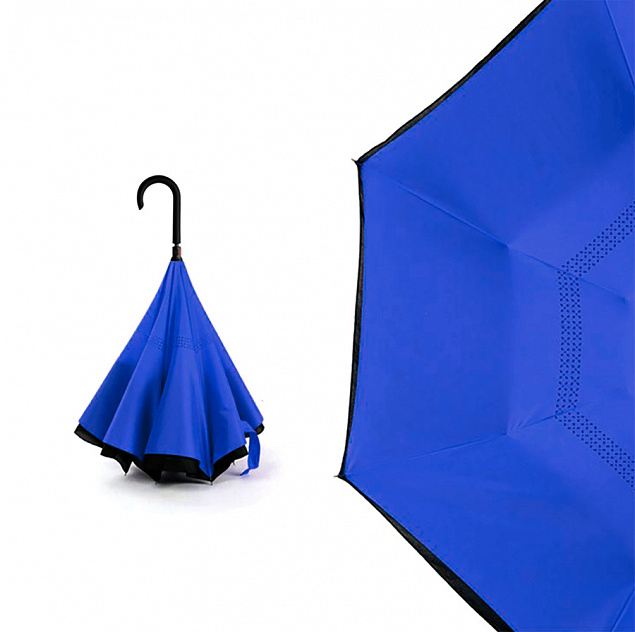 Зонт-трость механический  Chaplin, черно-синий с логотипом в Екатеринбурге заказать по выгодной цене в кибермаркете AvroraStore