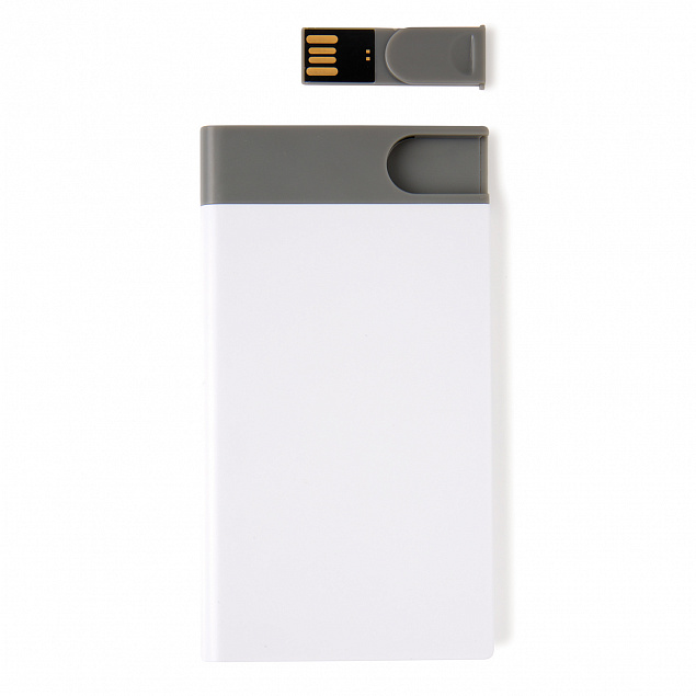 Зарядное устройство с USB–флешкой на 8 ГБ, 2500 mAh, белый с логотипом в Екатеринбурге заказать по выгодной цене в кибермаркете AvroraStore