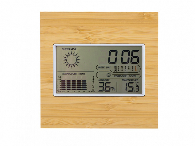 Бамбуковая метеостанция с часами «Moscow Heat» с логотипом в Екатеринбурге заказать по выгодной цене в кибермаркете AvroraStore