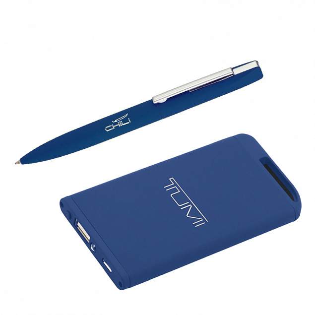 Набор ручка + зарядное устройство 4000 mAh в футляре, темно-синий, покрытие soft touch с логотипом в Екатеринбурге заказать по выгодной цене в кибермаркете AvroraStore