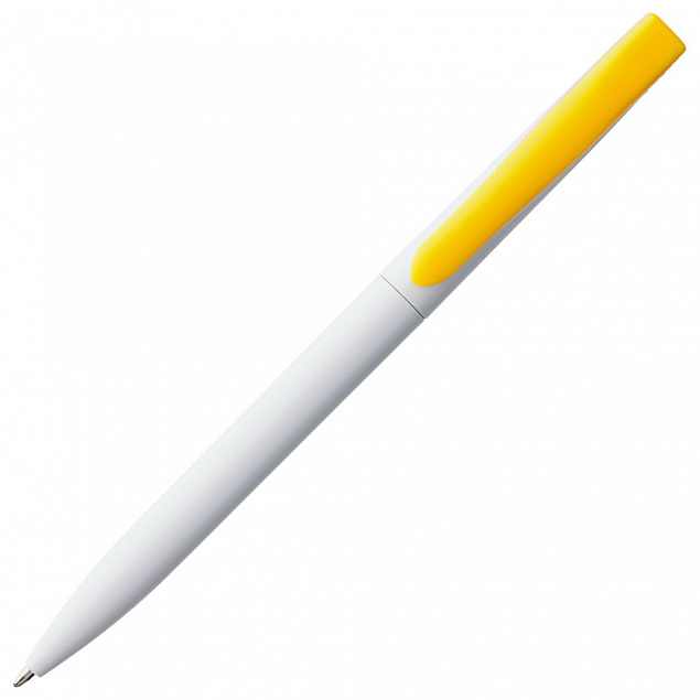 Ручка шариковая Pin, белая с желтым с логотипом в Екатеринбурге заказать по выгодной цене в кибермаркете AvroraStore