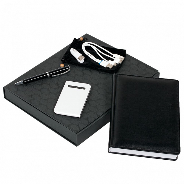 Коробка Status под ежедневник, аккумулятор и ручку, черная с логотипом в Екатеринбурге заказать по выгодной цене в кибермаркете AvroraStore