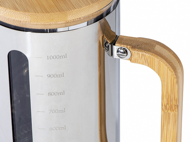 Френч-пресс в стальном корпусе и ручкой из бамбука «Coffee break» с логотипом в Екатеринбурге заказать по выгодной цене в кибермаркете AvroraStore