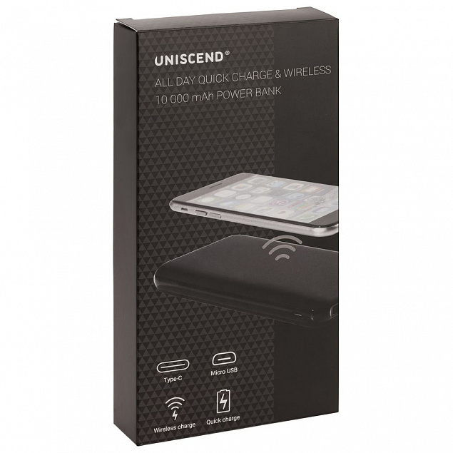 Внешний аккумулятор Uniscend All Day Wireless 10000 мАч, черный с логотипом в Екатеринбурге заказать по выгодной цене в кибермаркете AvroraStore