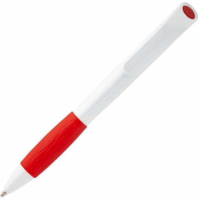 Ручка шариковая Grip, белая с красным с логотипом в Екатеринбурге заказать по выгодной цене в кибермаркете AvroraStore