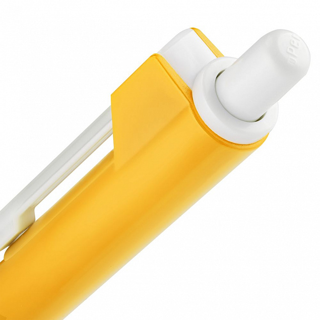 Ручка шариковая Hint Special, белая с желтым с логотипом в Екатеринбурге заказать по выгодной цене в кибермаркете AvroraStore