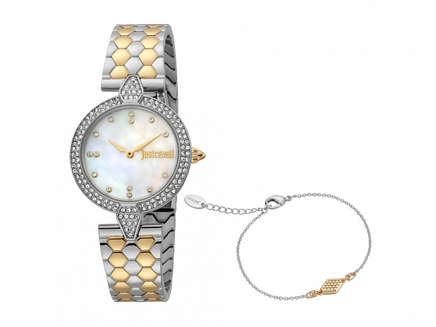 Подарочный комплект, состоящий из женских наручных часов и браслета. Just Cavalli с логотипом в Екатеринбурге заказать по выгодной цене в кибермаркете AvroraStore