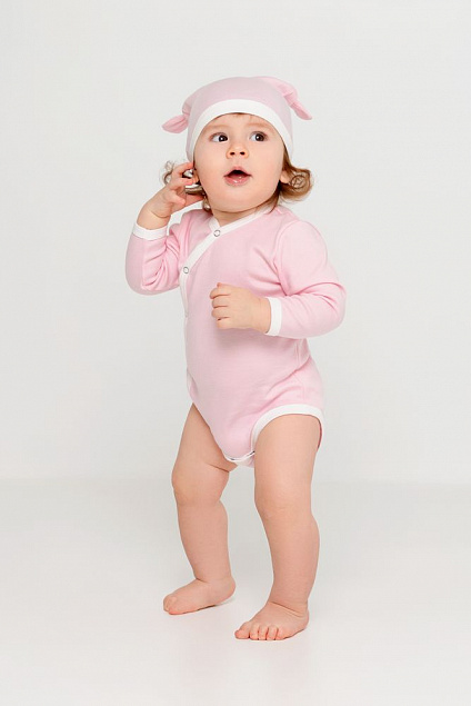 Шапочка детская Baby Prime, розовая с молочно-белым с логотипом в Екатеринбурге заказать по выгодной цене в кибермаркете AvroraStore