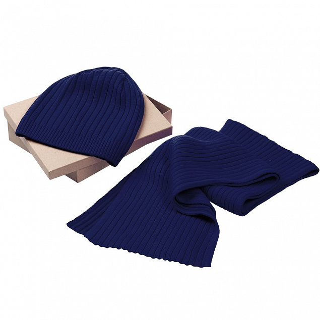 Набор Stripes: шарф и шапка, темно-синий с логотипом в Екатеринбурге заказать по выгодной цене в кибермаркете AvroraStore
