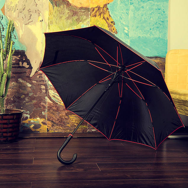 Зонт-трость BACK TO BLACK, пластиковая ручка, полуавтомат с логотипом в Екатеринбурге заказать по выгодной цене в кибермаркете AvroraStore