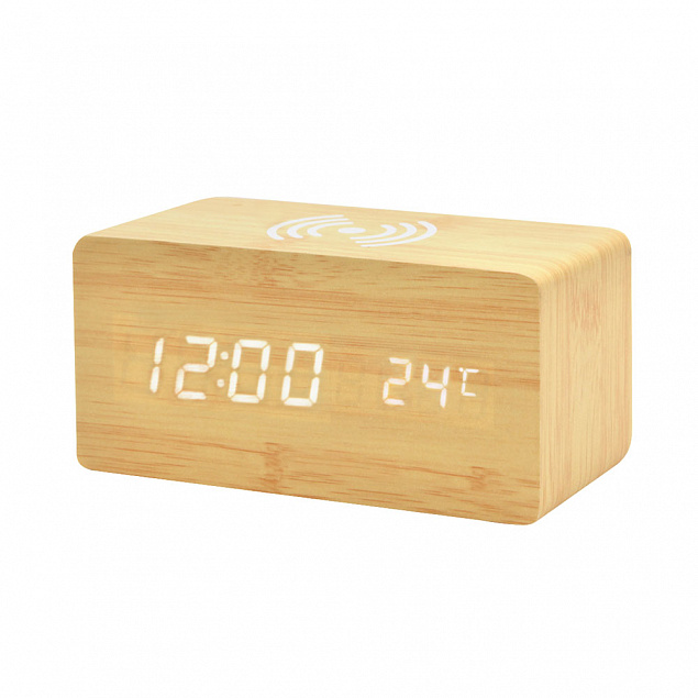 Многофункциональные часы - погодная станция с беспроводной зарядкой - Бежевый BG с логотипом в Екатеринбурге заказать по выгодной цене в кибермаркете AvroraStore