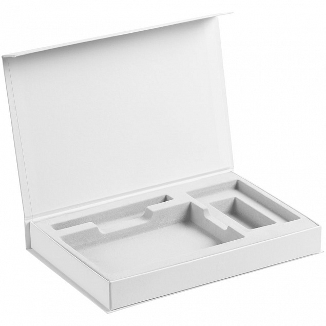 Коробка Silk с ложементом под ежедневник, аккумулятор и ручку, белая с логотипом в Екатеринбурге заказать по выгодной цене в кибермаркете AvroraStore