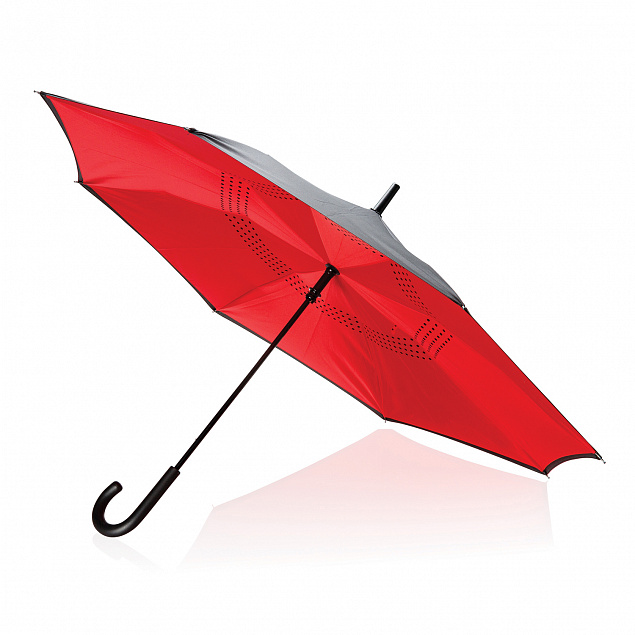 Механический двусторонний зонт 23”, красный с логотипом в Екатеринбурге заказать по выгодной цене в кибермаркете AvroraStore