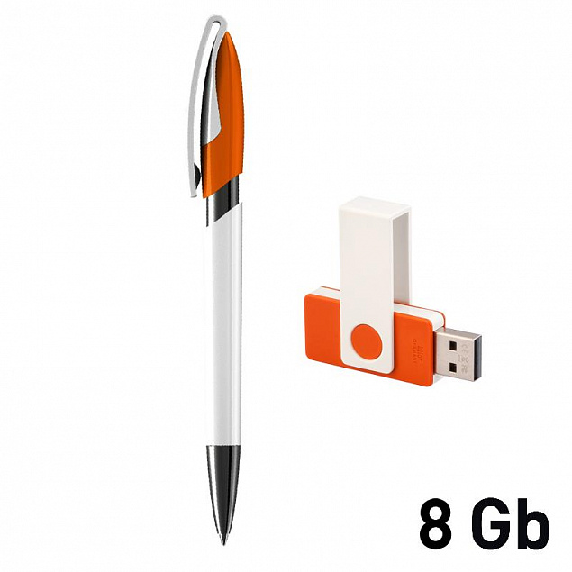 Набор ручка + флеш-карта 8Гб в футляре, белый/оранжевый с логотипом в Екатеринбурге заказать по выгодной цене в кибермаркете AvroraStore