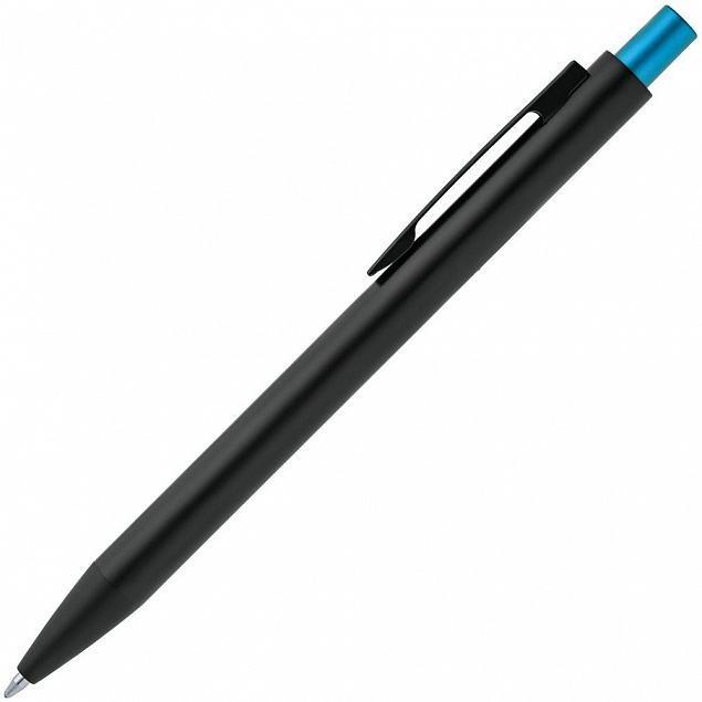 Ручка шариковая Chromatic, черная с голубым с логотипом в Екатеринбурге заказать по выгодной цене в кибермаркете AvroraStore