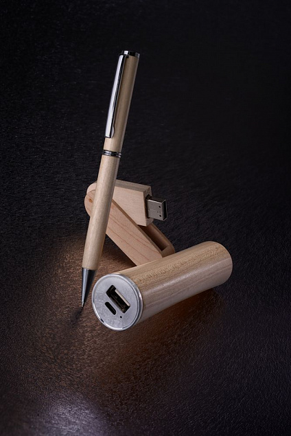 Набор Wood: аккумулятор, флешка и ручка с логотипом в Екатеринбурге заказать по выгодной цене в кибермаркете AvroraStore